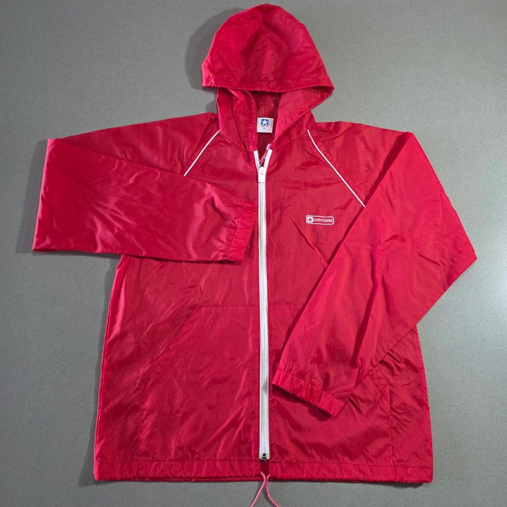 Converse Red Windbreaker Hooded Full Zip Jacket Vintage Style Mens Size M
